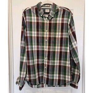 J. Crew Slim Button Down Plaid Green Maroon White Long-sleeve Large